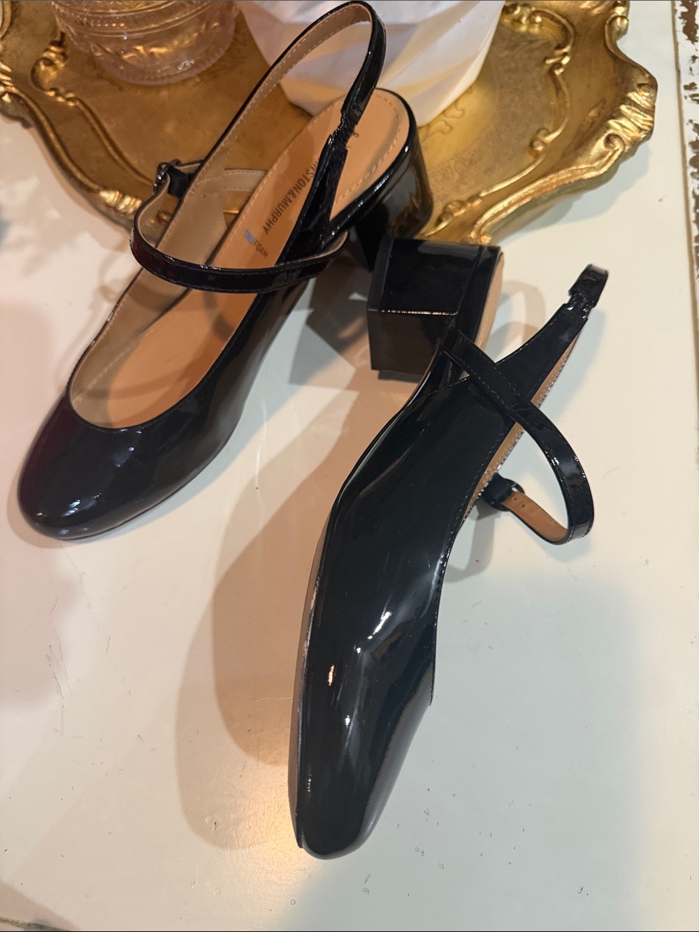 Johnston & Murphy Black Patent Mary Jane Slingback Heels